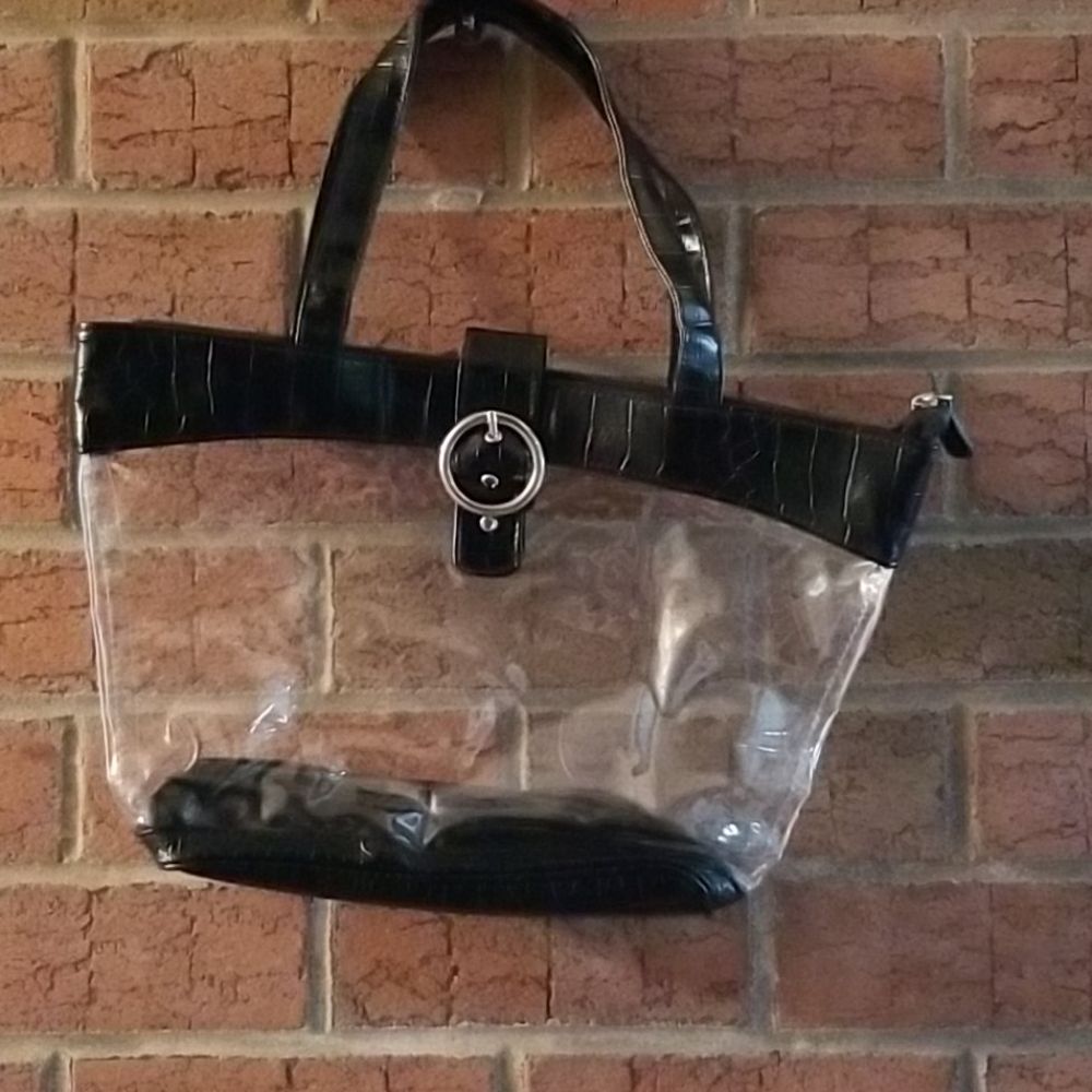 CLEAR MEDIUM TOTE W BLACK TRIM